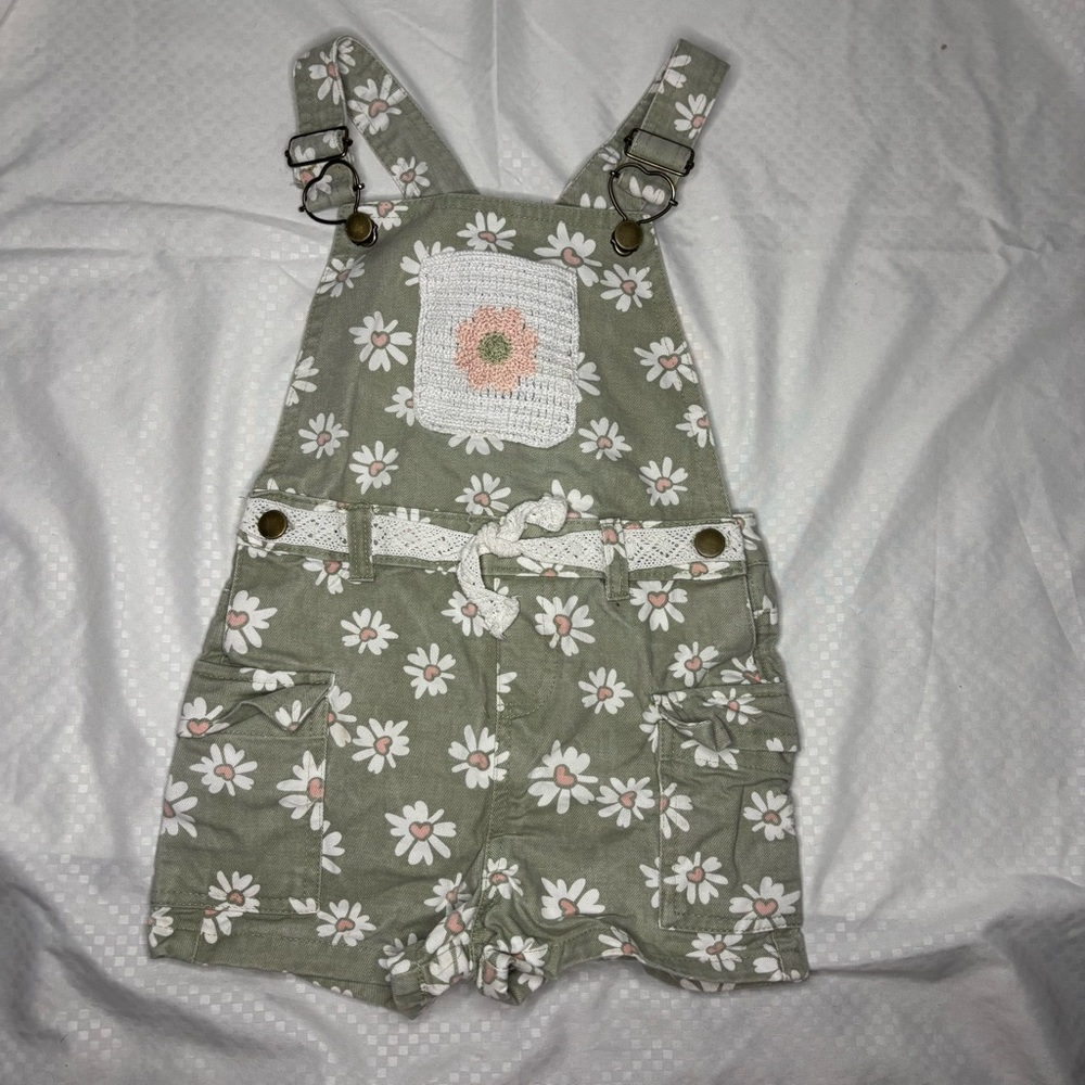 Sage Green Floral Kids Overalls